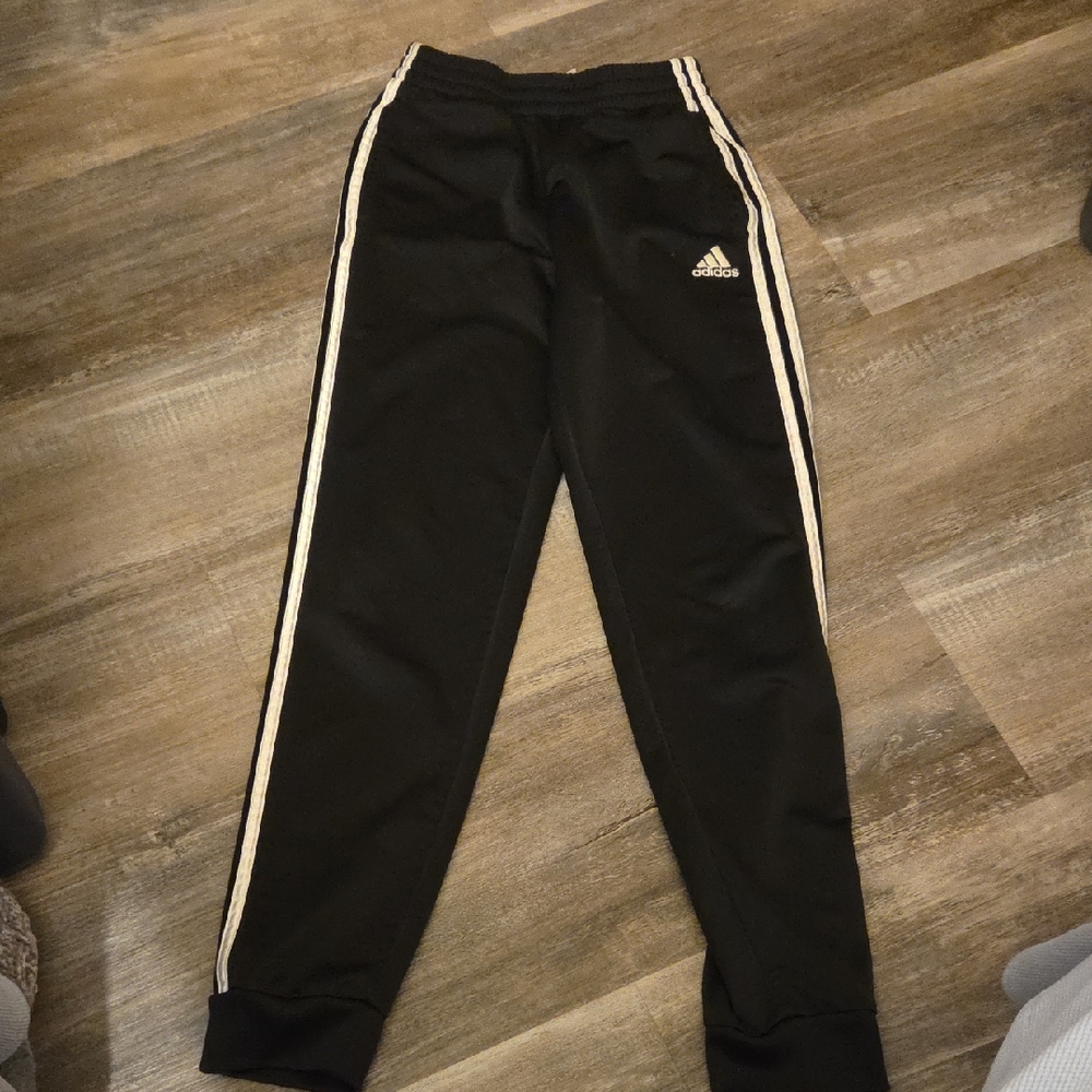 Adidas Kids Black Joggers with White Stripes